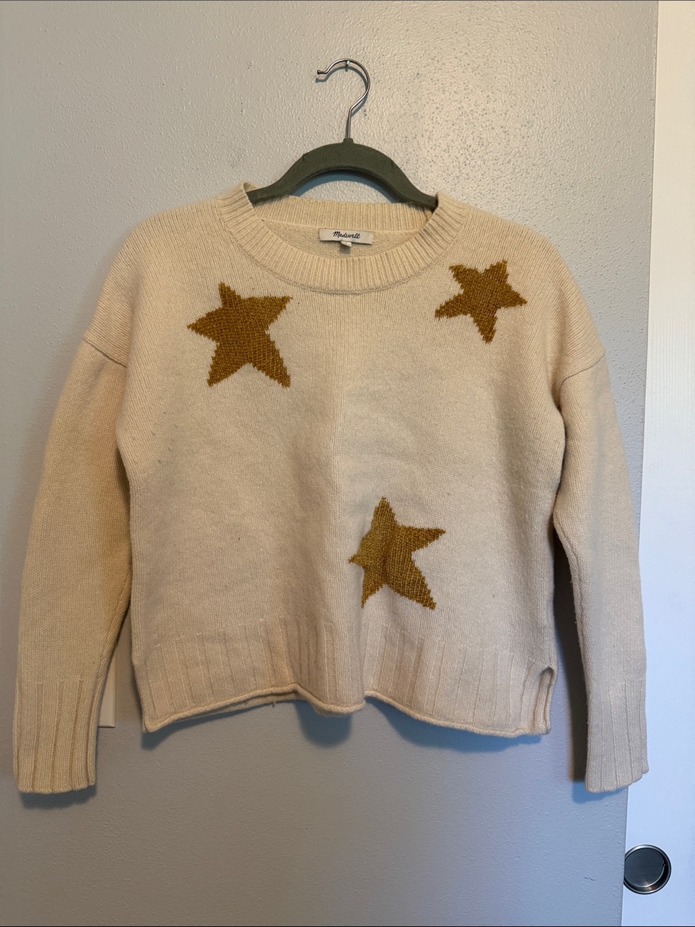 Madewell Cream Crewneck Sweater with Mustard Star Motif